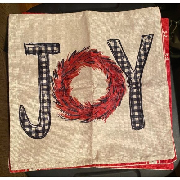 Set of 4 Christmas Farmhouse Throw Pillow Covers Zipper Joy Hello Winter Snow - Picture 2 of 6